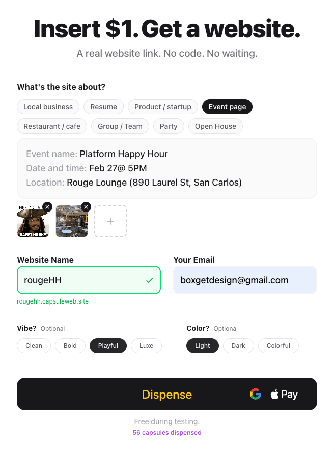 Filled — describe, choose a vibe, dispense