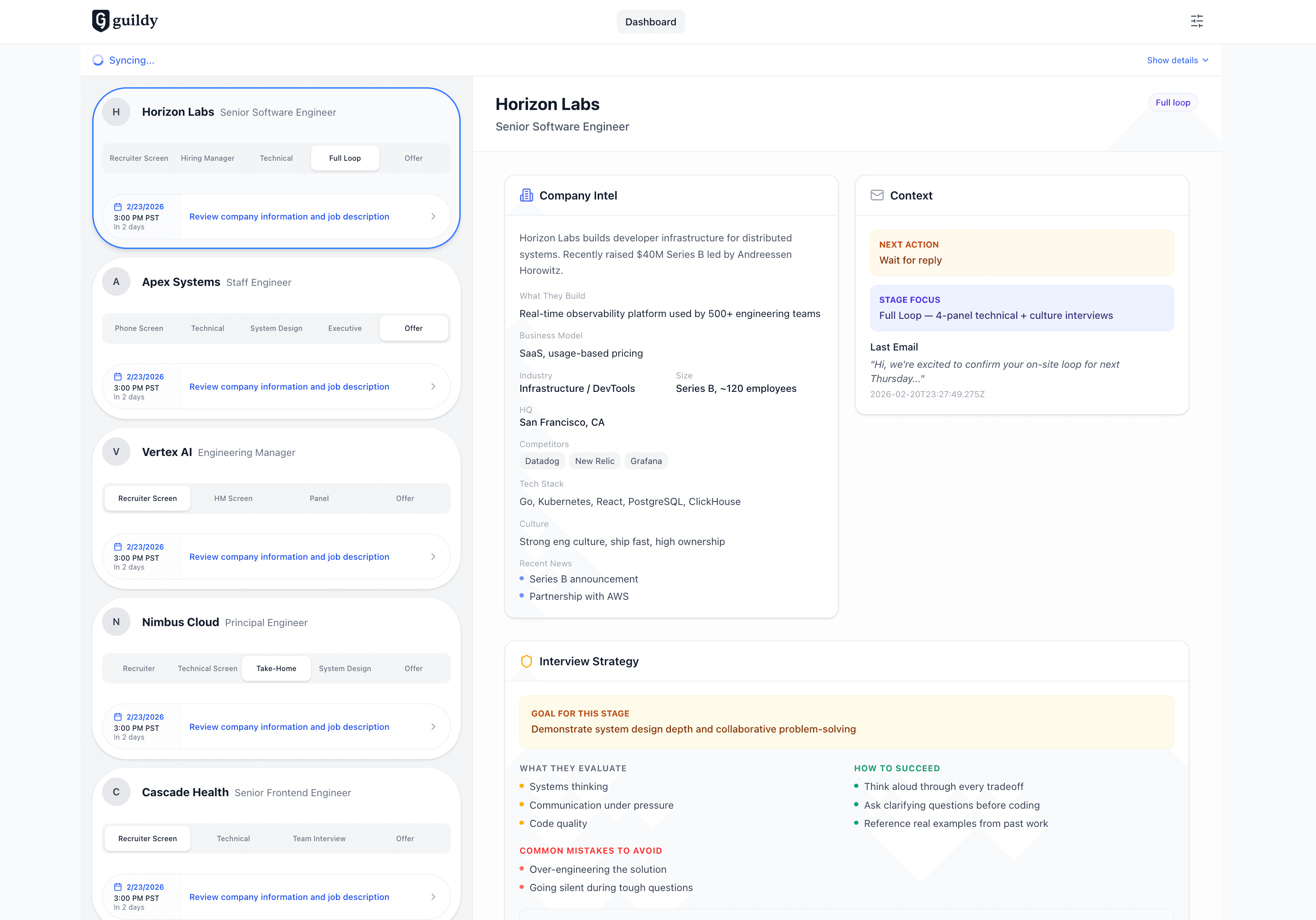 Guildy.ai — job pipeline dashboard